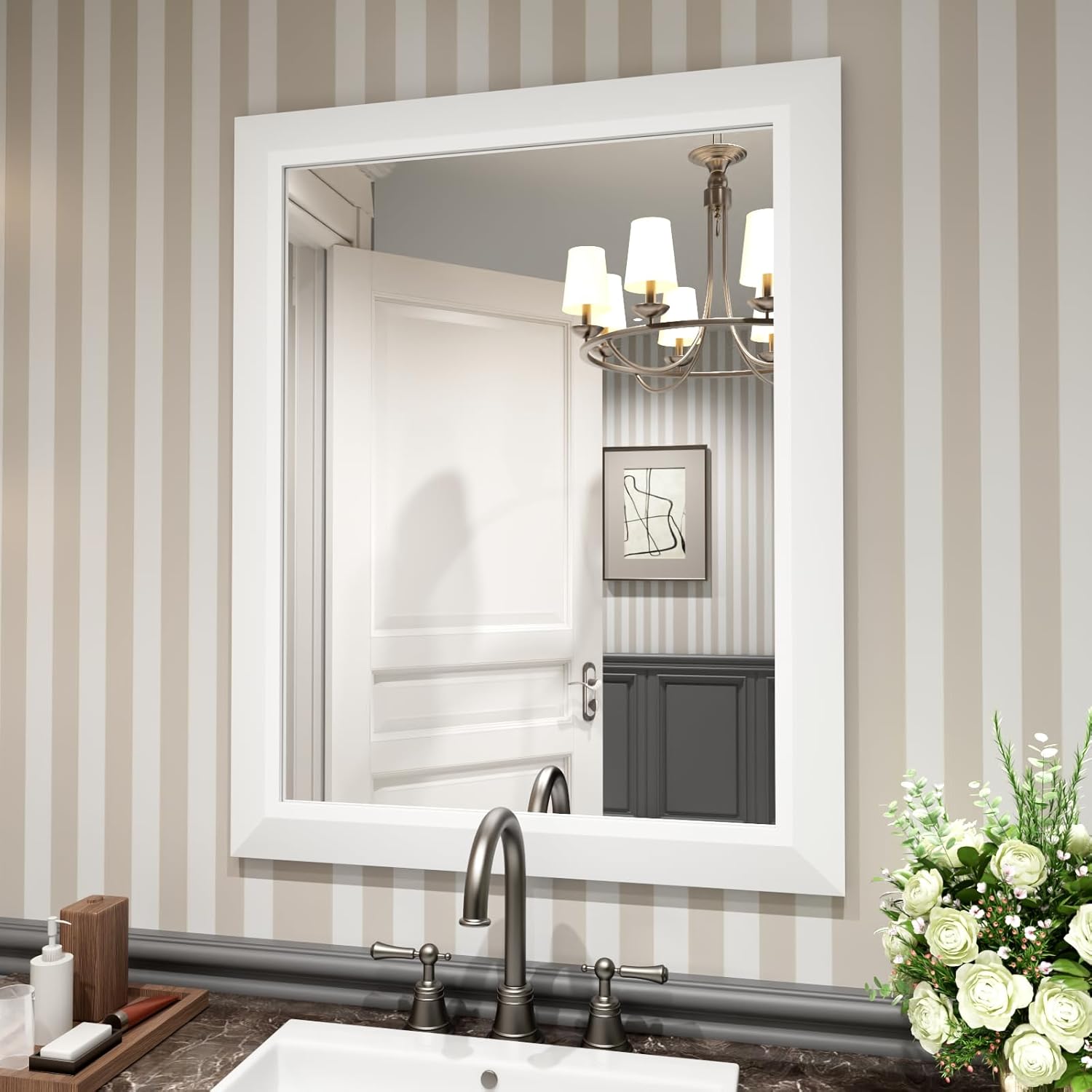 Mirrorae Bathroom Wall Mirror 36 x 32 Inch, Black