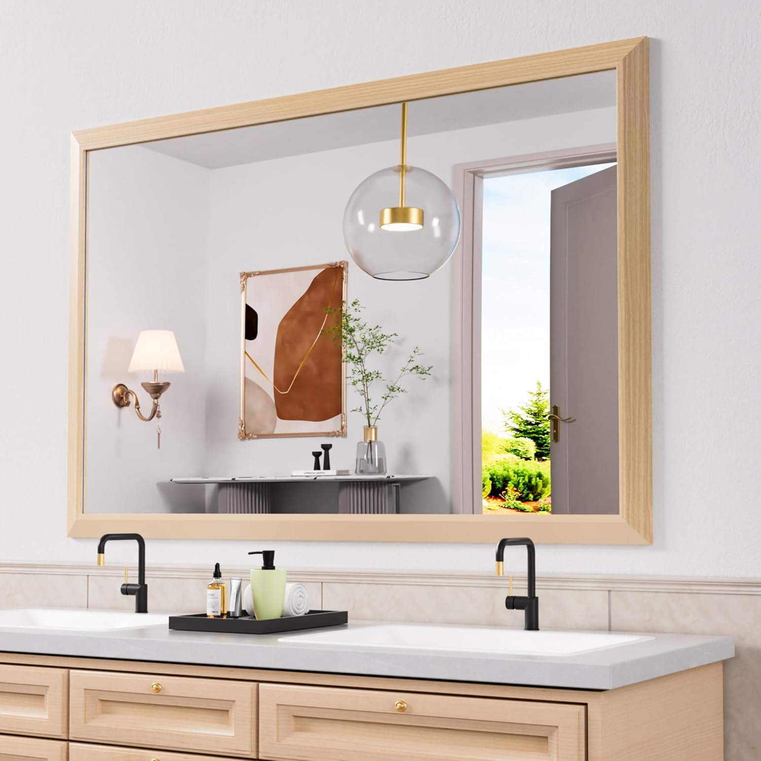 Mirrorae Bathroom Wall Mirror 36 x 32 Inch, Black