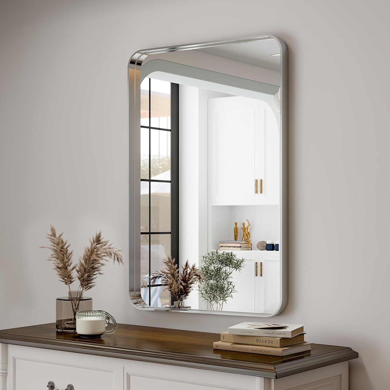 Mirrorae Bathroom Wall Mirror 48 x 30 Inch, Silver