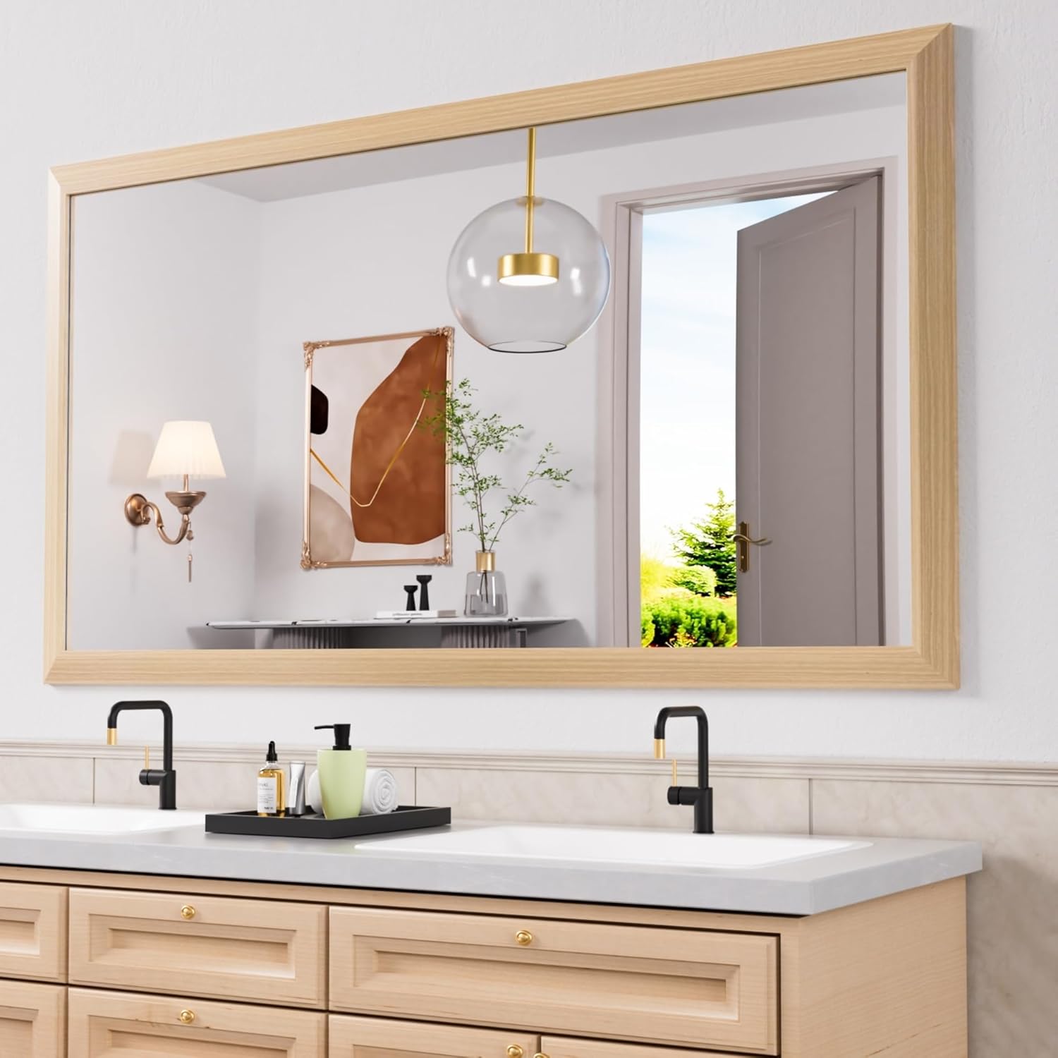 Mirrorae Bathroom Wall Mirror 36 x 32 Inch, Black