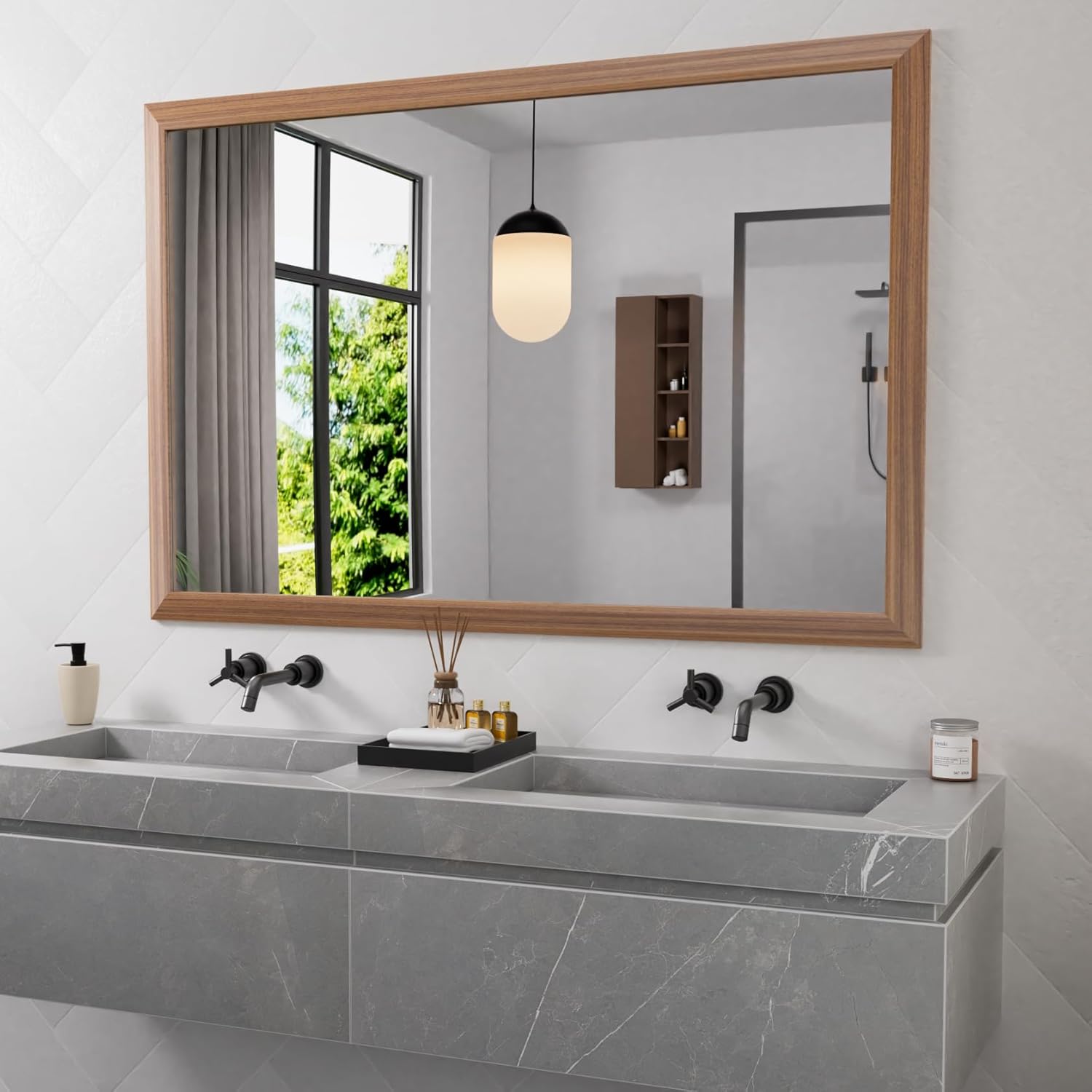 Mirrorae Bathroom Wall Mirror 36 x 32 Inch, Black