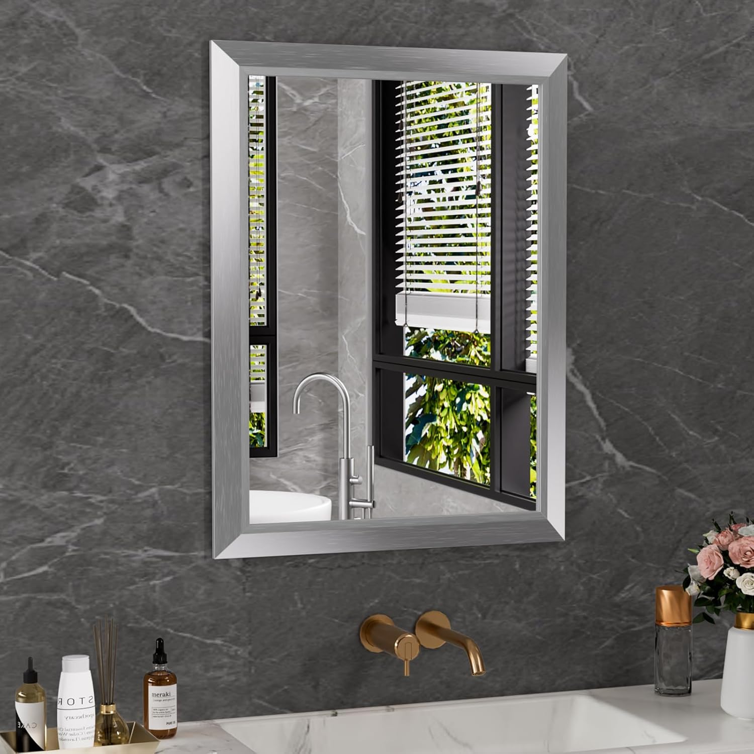 Mirrorae Bathroom Wall Mirror 36 x 32 Inch, Black