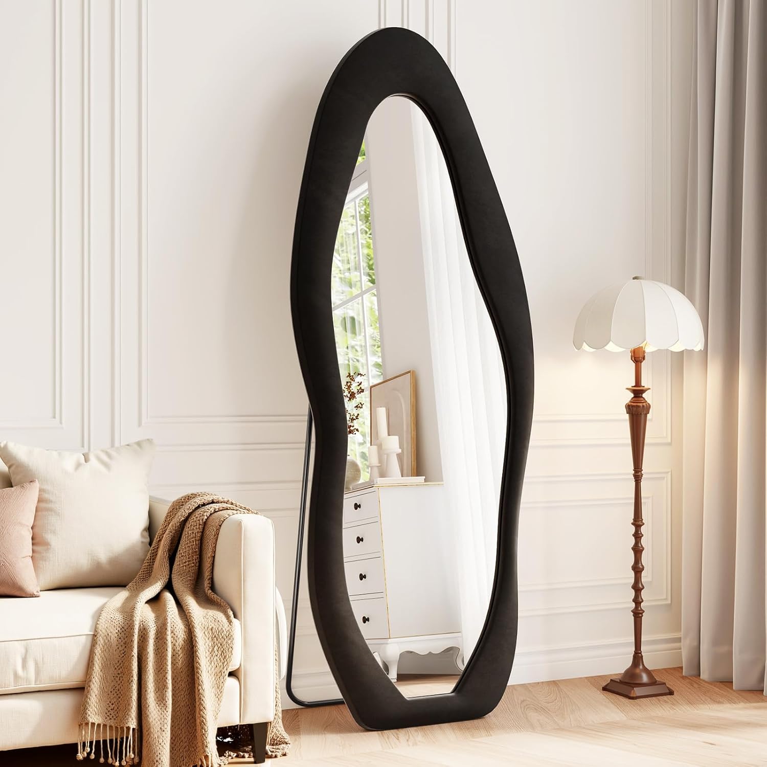 Mirrorae Irregular Wavy Full Length Mirror 63 x 24 Inch, Green