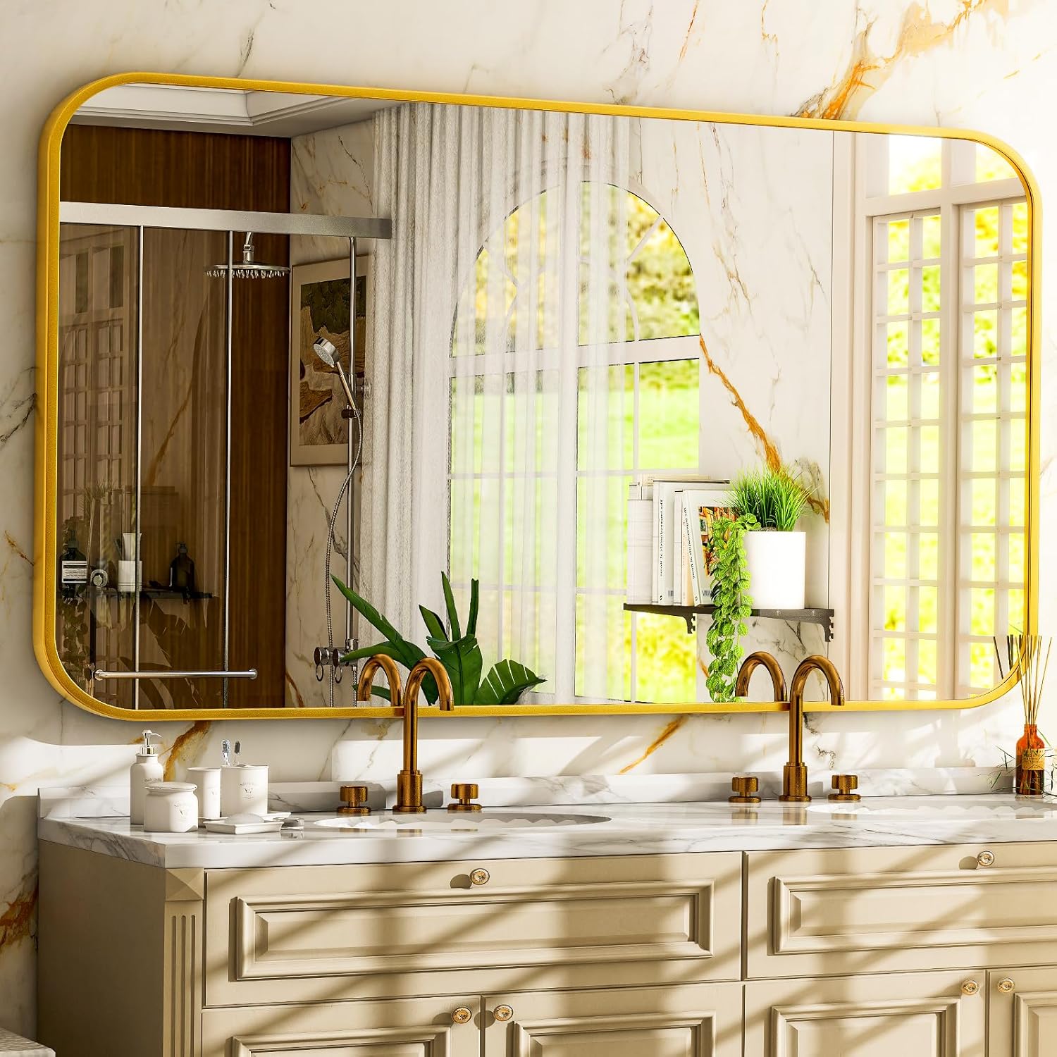 Mirrorae Bathroom Wall Mirror 48 x 30 Inch, Silver