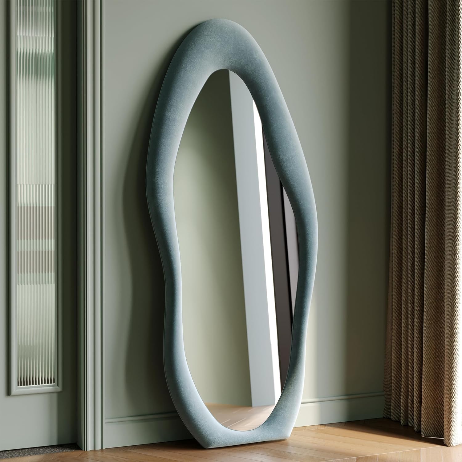 Mirrorae Irregular Wavy Floor Mirror 63 x 24 Inch, Green