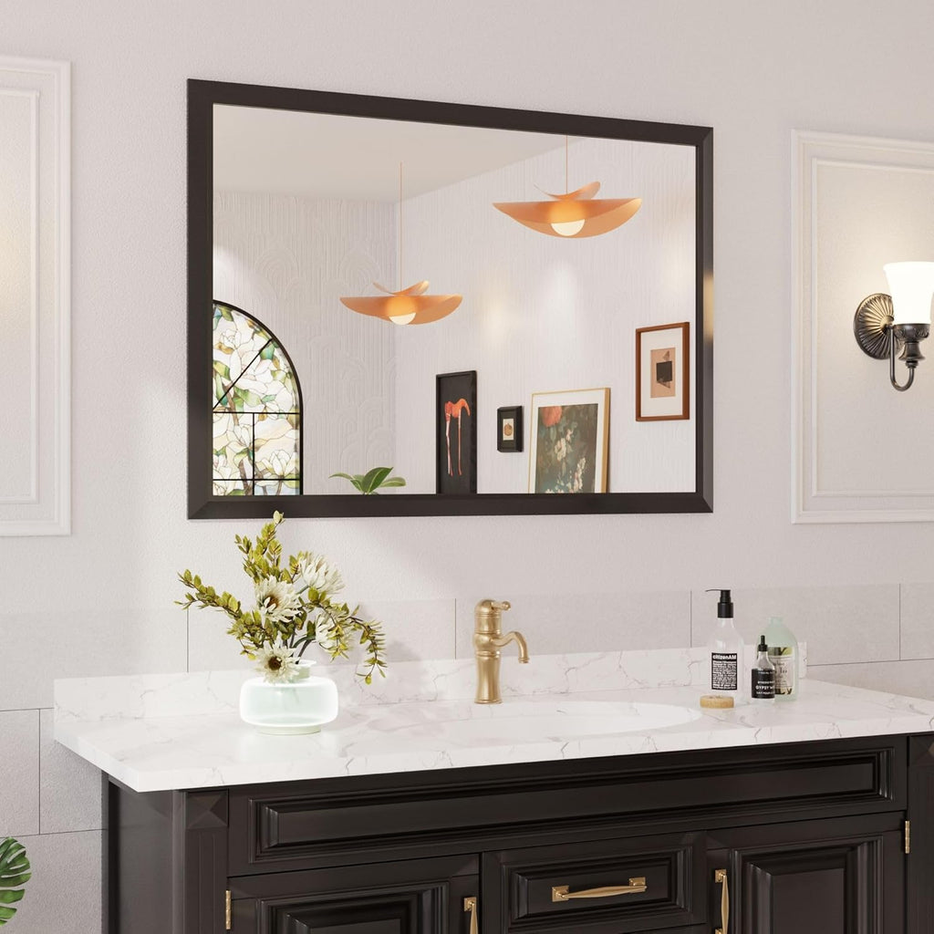 Mirrorae Bathroom Wall Mirror 36 x 32 Inch, Black