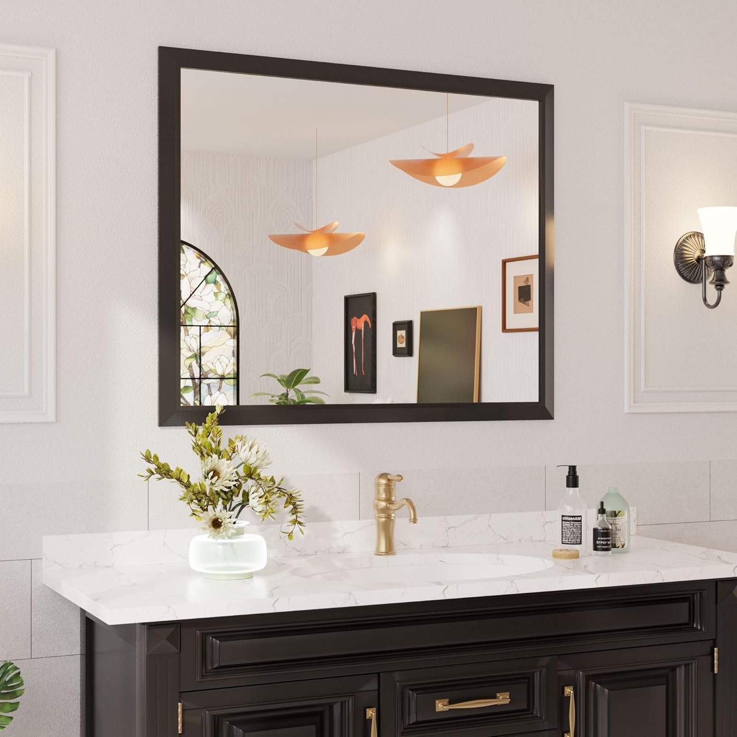 Mirrorae Bathroom Wall Mirror 36 x 32 Inch, Black