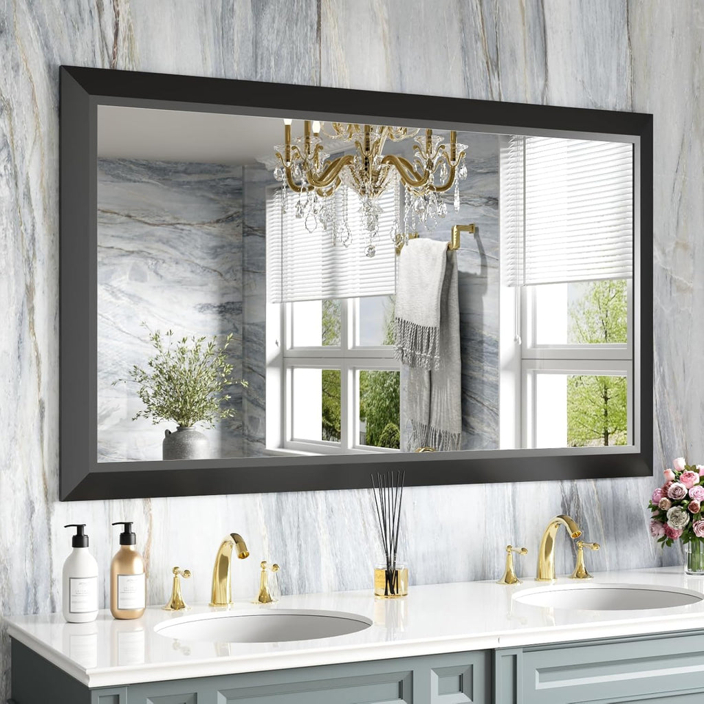 Mirrorae Bathroom Wall Mirror 36 x 32 Inch, Black