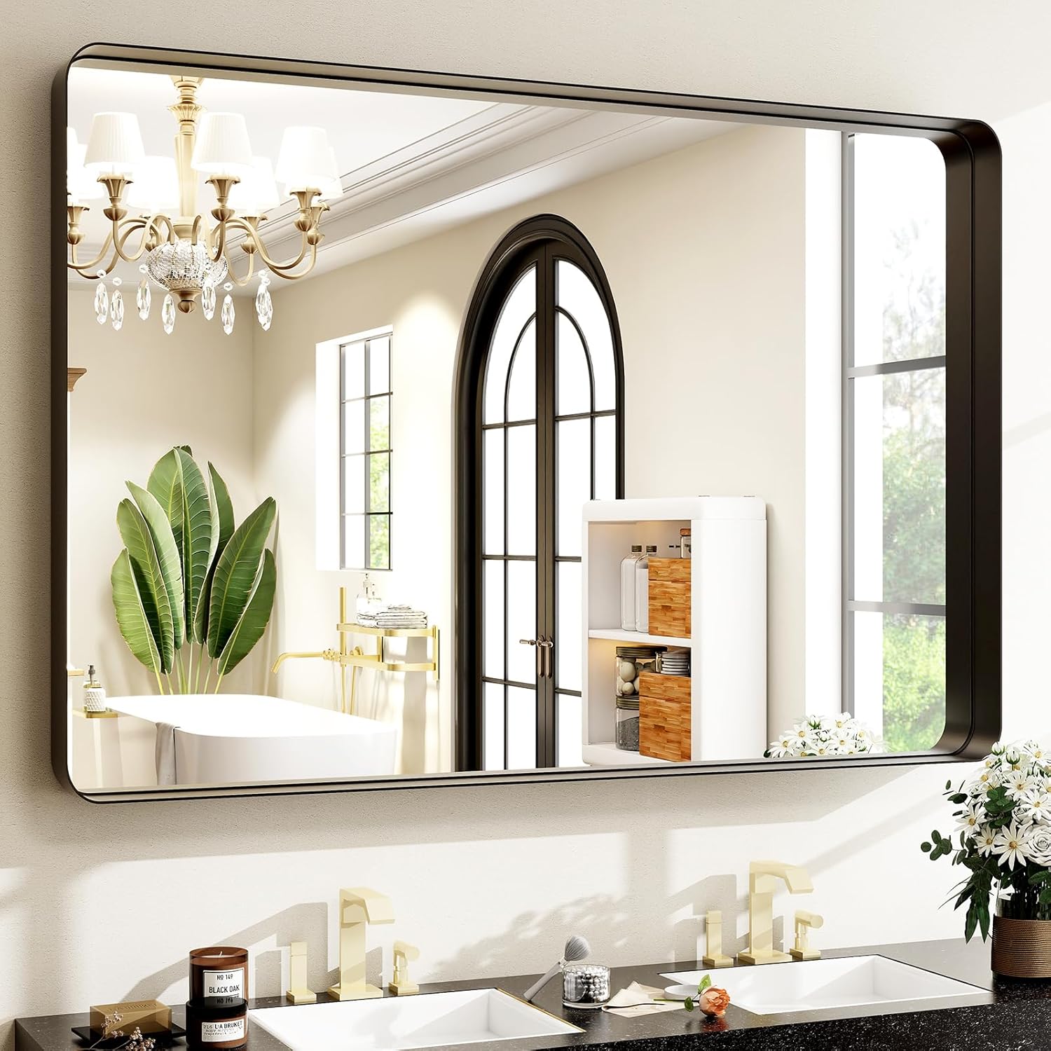 Mirrorae Bathroom Wall Mirror 48 x 30 Inch, Silver