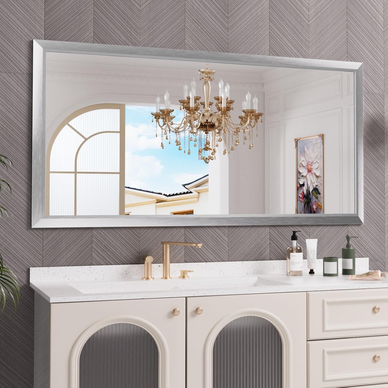 Mirrorae Bathroom Wall Mirror 36 x 32 Inch, Black