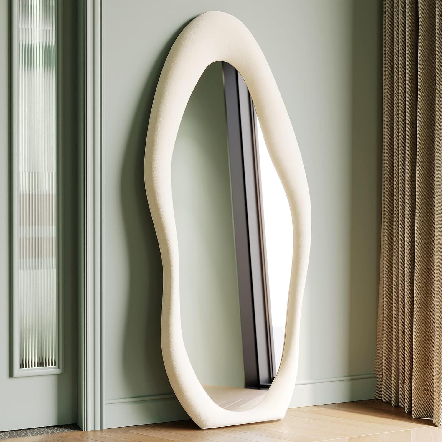 Mirrorae Irregular Wavy Floor Mirror 63 x 24 Inch, Green