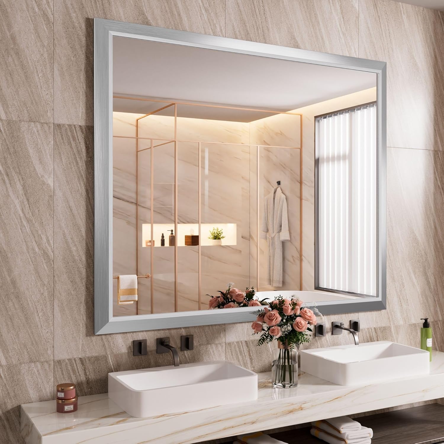 Mirrorae Bathroom Wall Mirror 36 x 32 Inch, Black