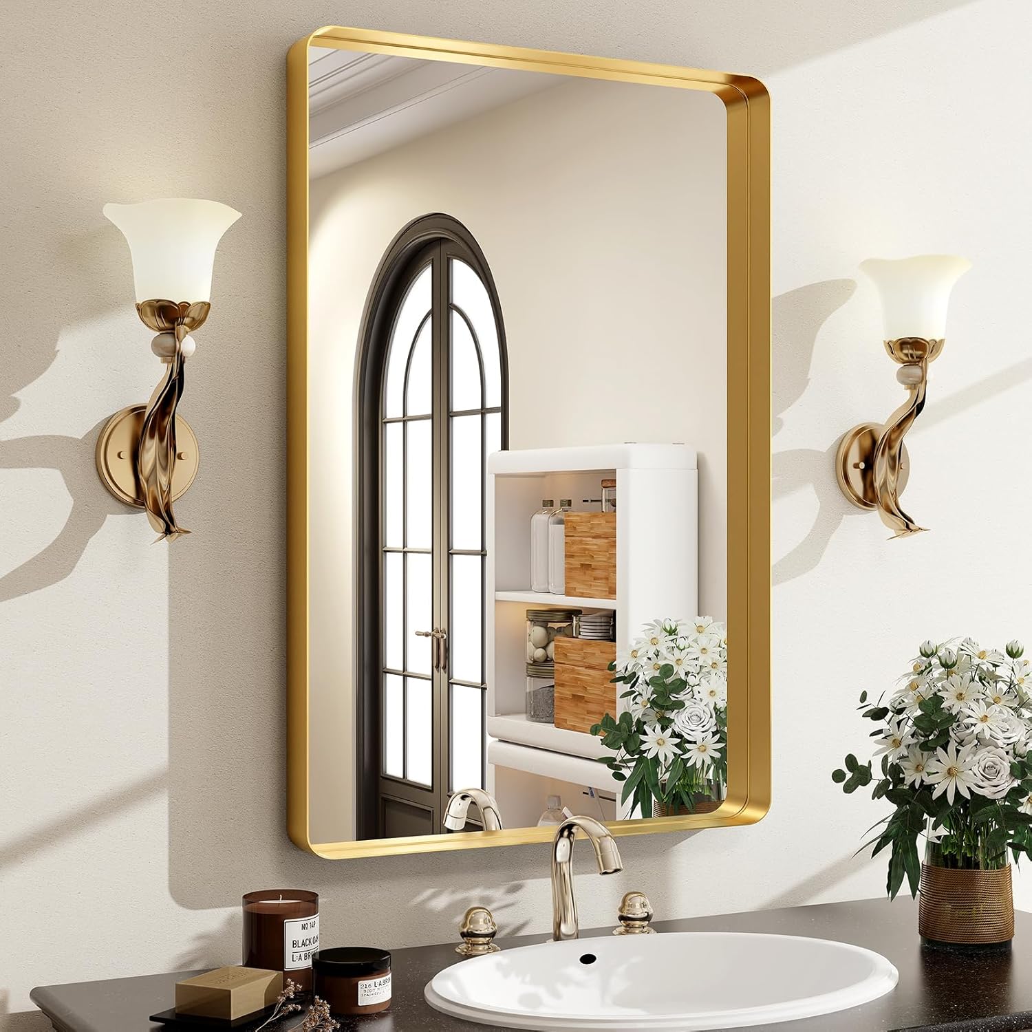 Mirrorae Bathroom Wall Mirror 48 x 30 Inch, Silver