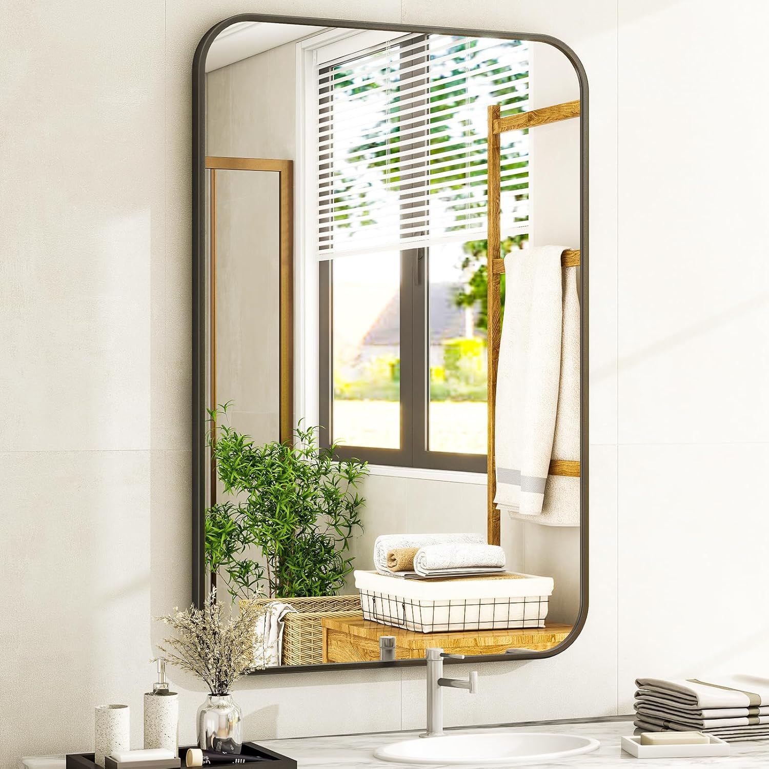 Mirrorae Bathroom Wall Mirror 48 x 30 Inch, Silver