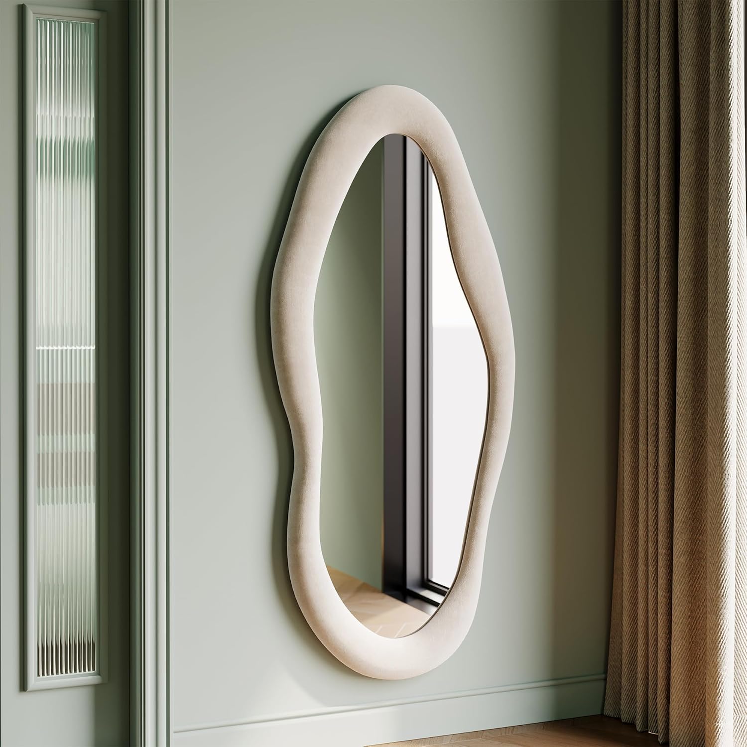 Mirrorae Irregular Wavy Floor Mirror 63 x 24 Inch, Green