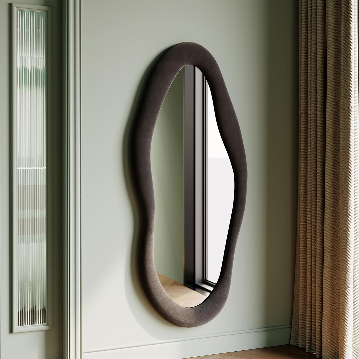 Mirrorae Irregular Wavy Floor Mirror 63 x 24 Inch, Green