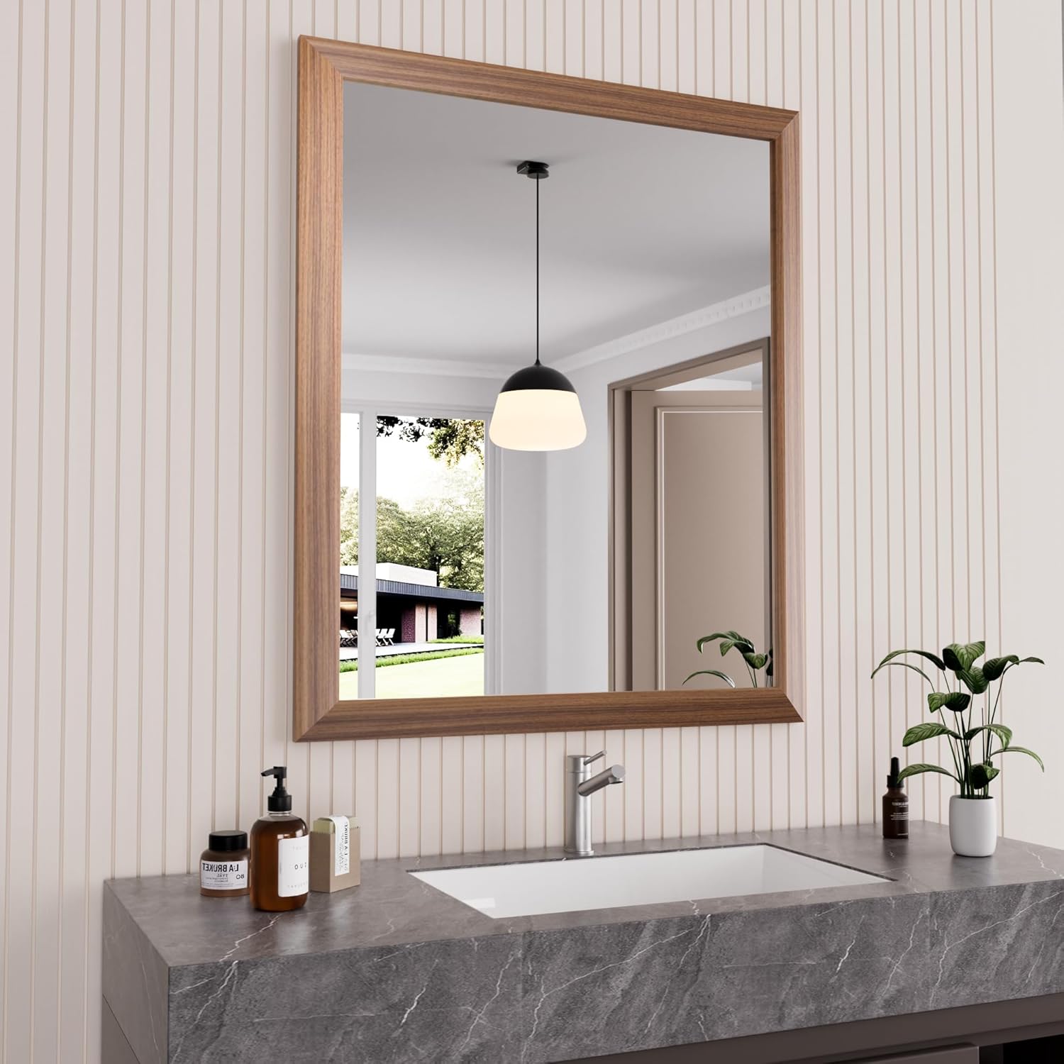 Mirrorae Bathroom Wall Mirror 36 x 32 Inch, Black