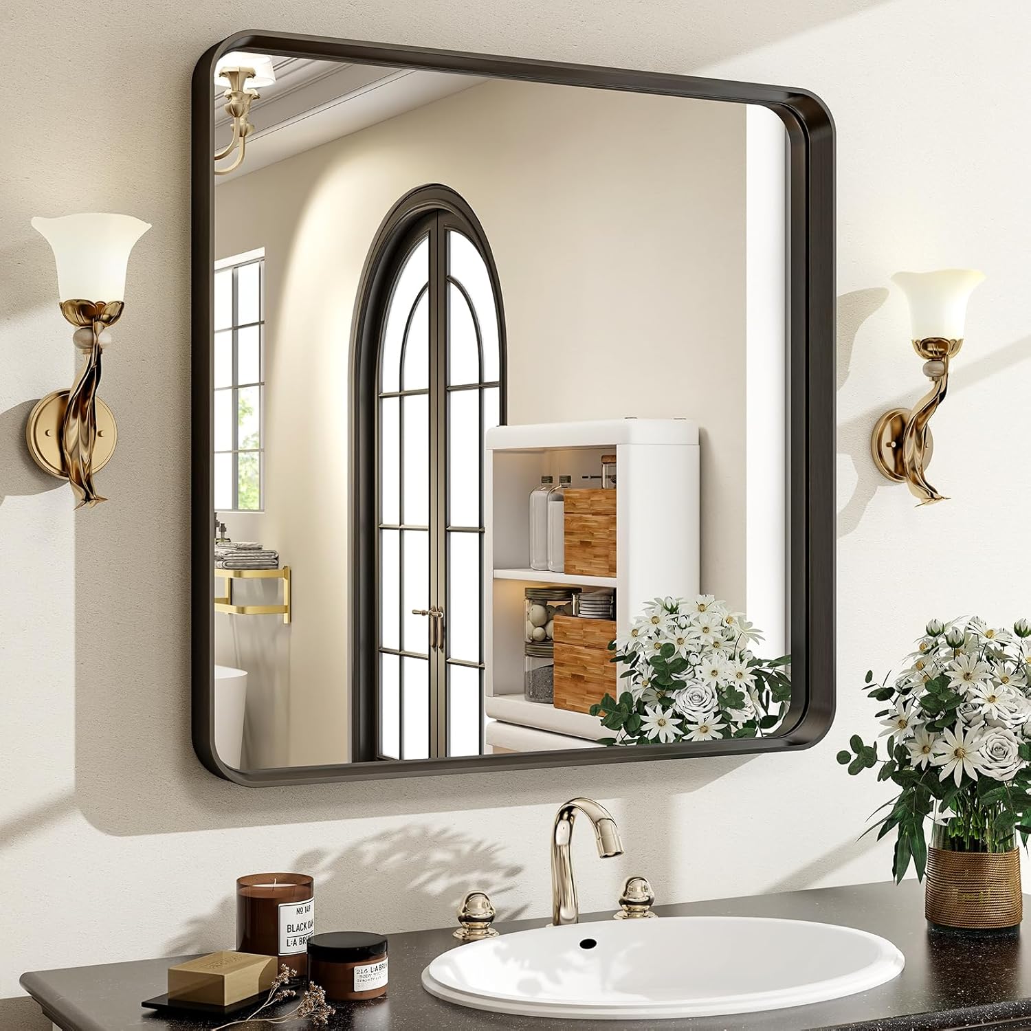 Mirrorae Bathroom Wall Mirror 48 x 30 Inch, Silver
