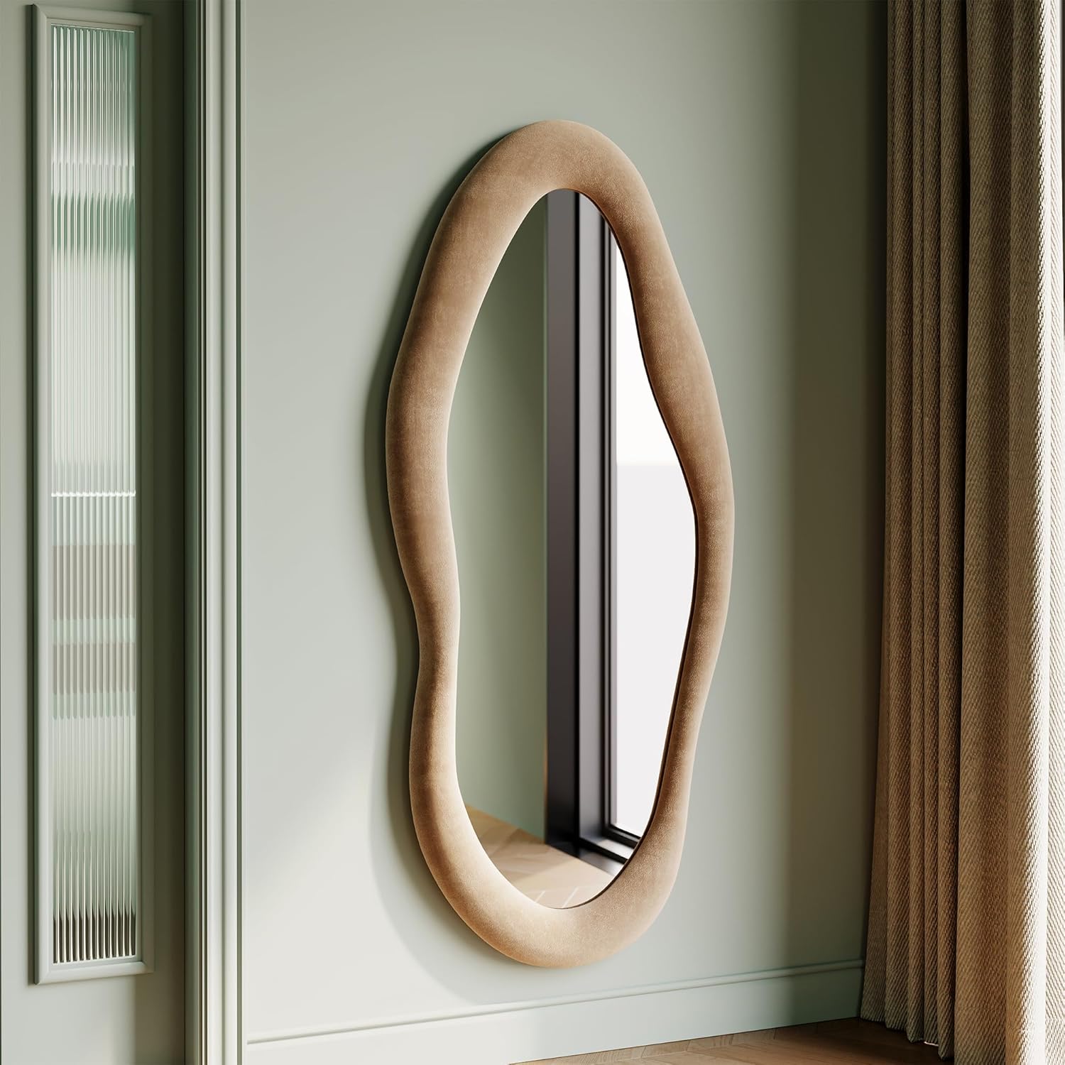 Mirrorae Irregular Wavy Floor Mirror 63 x 24 Inch, Green