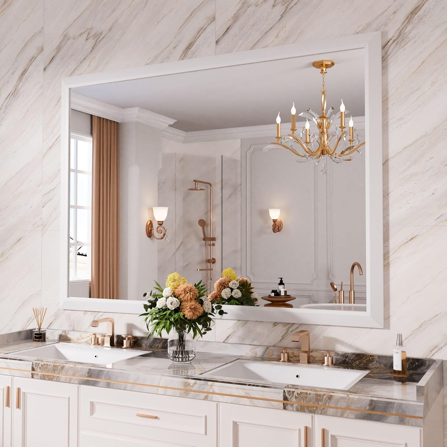 Mirrorae Bathroom Wall Mirror 36 x 32 Inch, Black