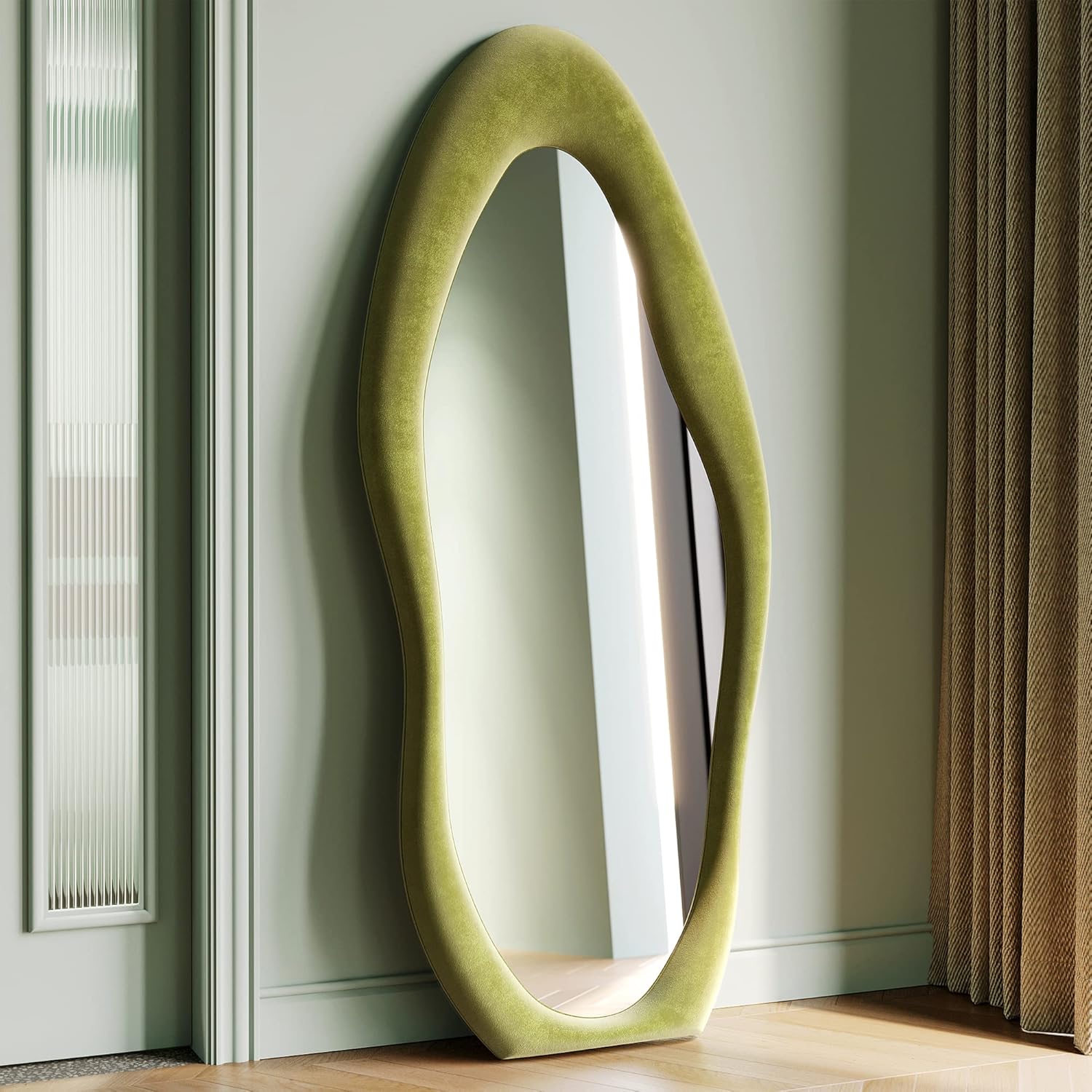 Mirrorae Irregular Wavy Floor Mirror 63 x 24 Inch, Green