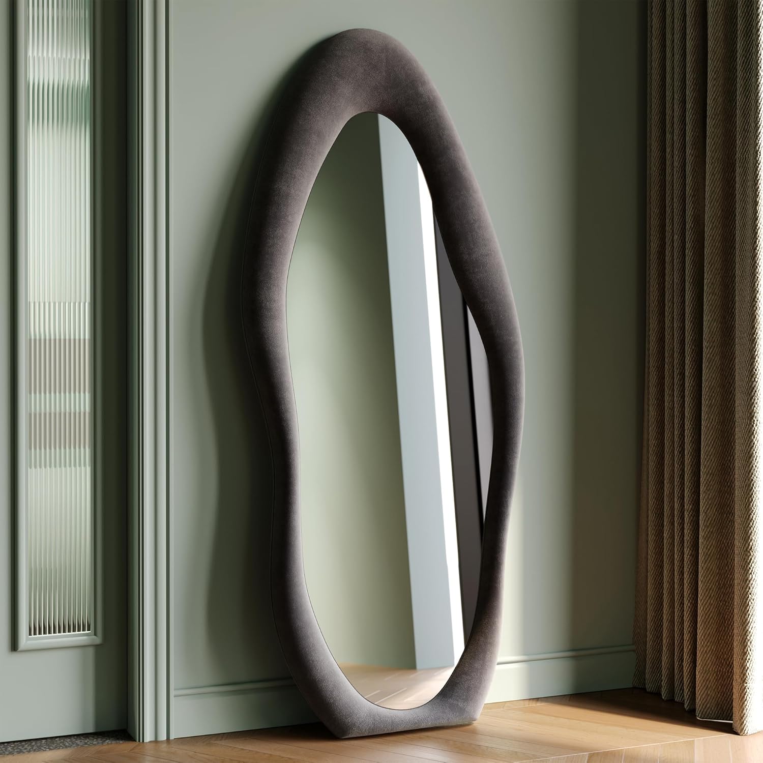 Mirrorae Irregular Wavy Floor Mirror 63 x 24 Inch, Green