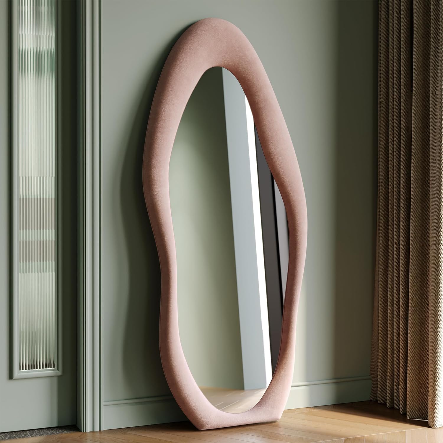 Mirrorae Irregular Wavy Floor Mirror 63 x 24 Inch, Green