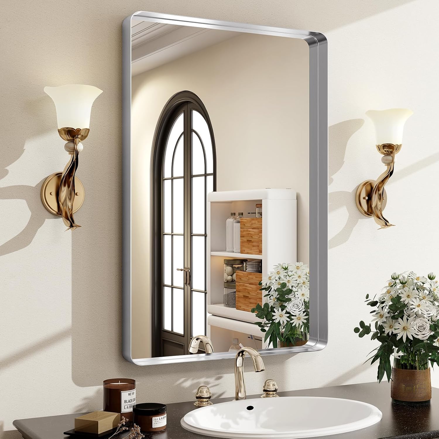 Mirrorae Bathroom Wall Mirror 48 x 30 Inch, Silver