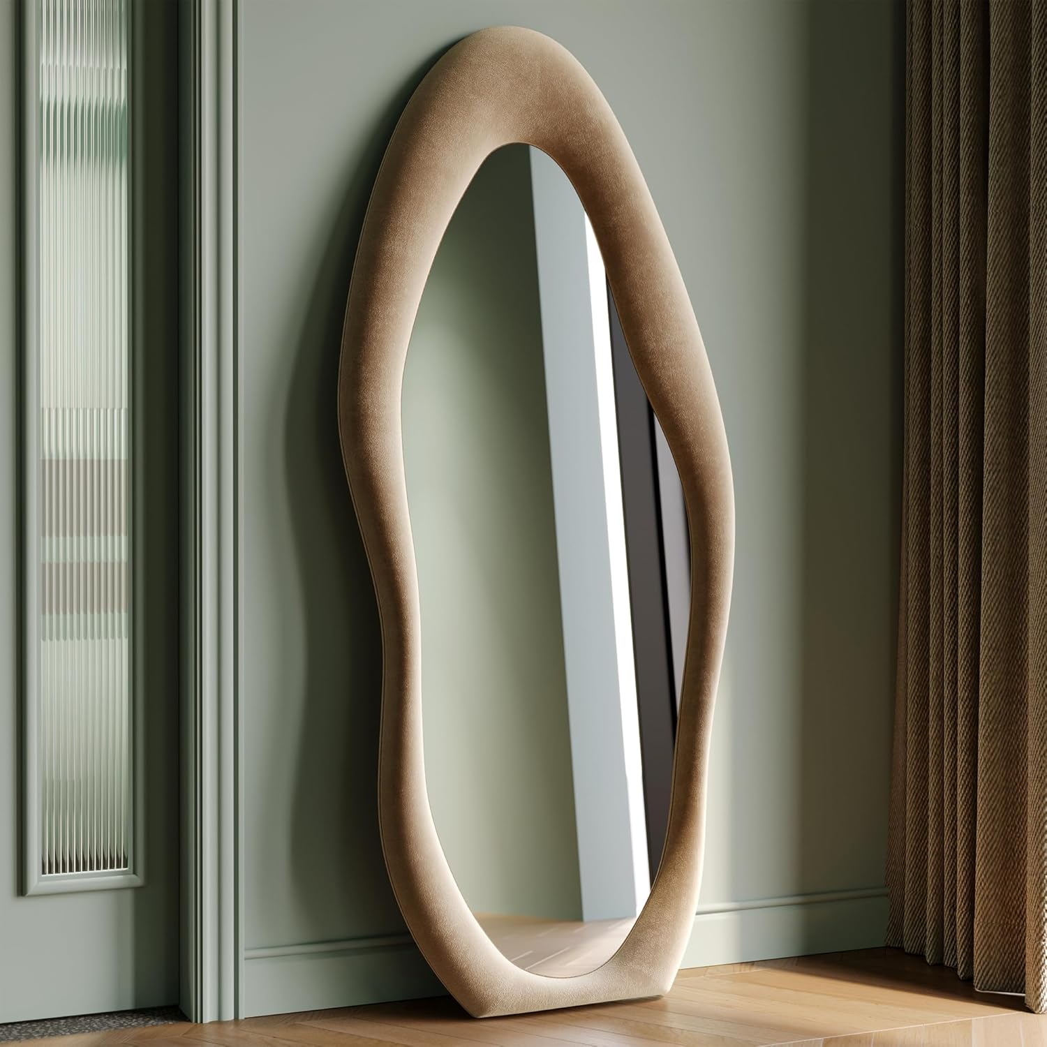 Mirrorae Irregular Wavy Floor Mirror 63 x 24 Inch, Green