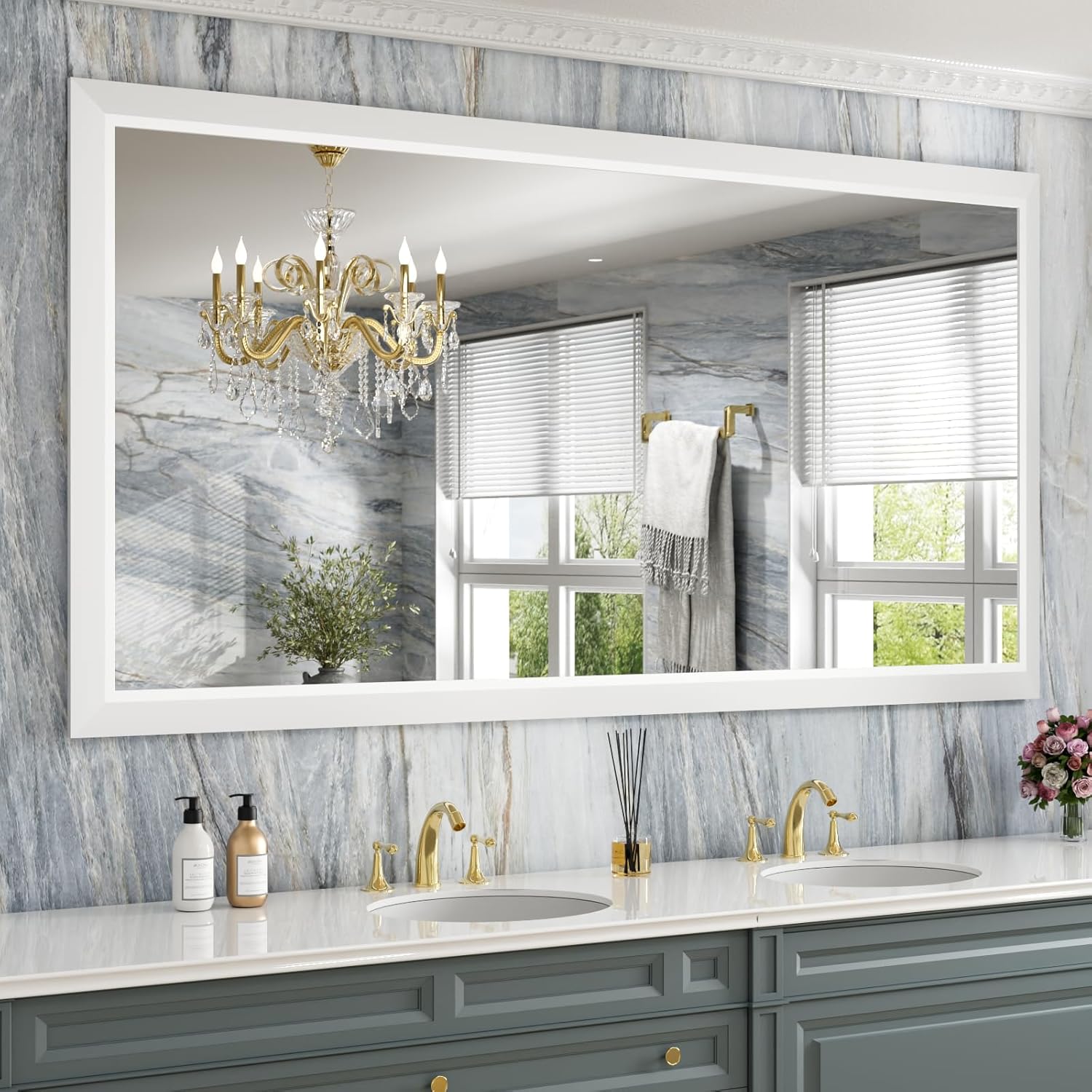 Mirrorae Bathroom Wall Mirror 36 x 32 Inch, Black