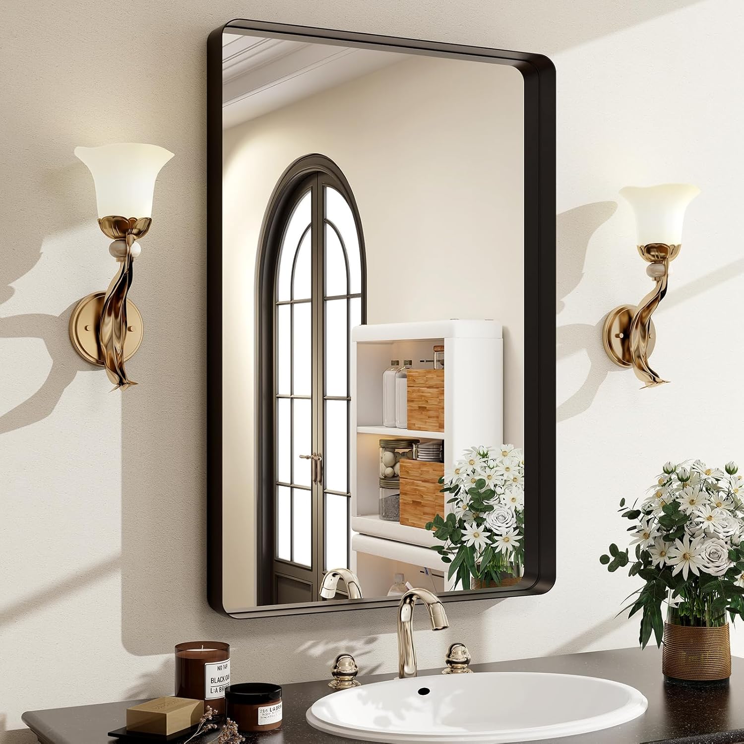 Mirrorae Bathroom Wall Mirror 48 x 30 Inch, Silver