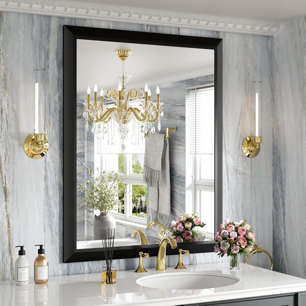 Mirrorae Bathroom Wall Mirror 36 x 32 Inch, Black