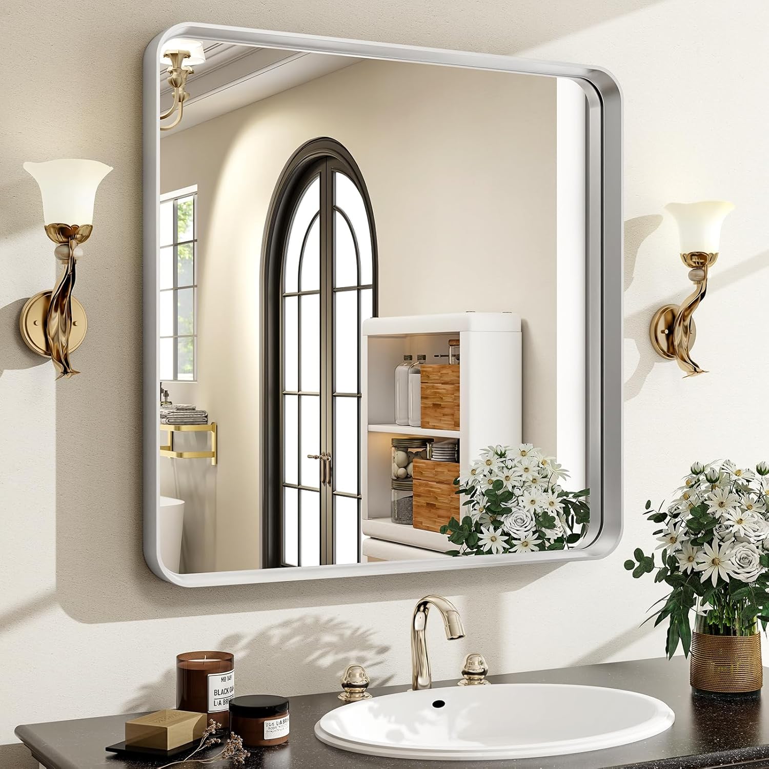 Mirrorae Bathroom Wall Mirror 48 x 30 Inch, Silver