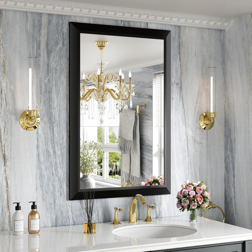 Mirrorae Bathroom Wall Mirror 36 x 32 Inch, Black