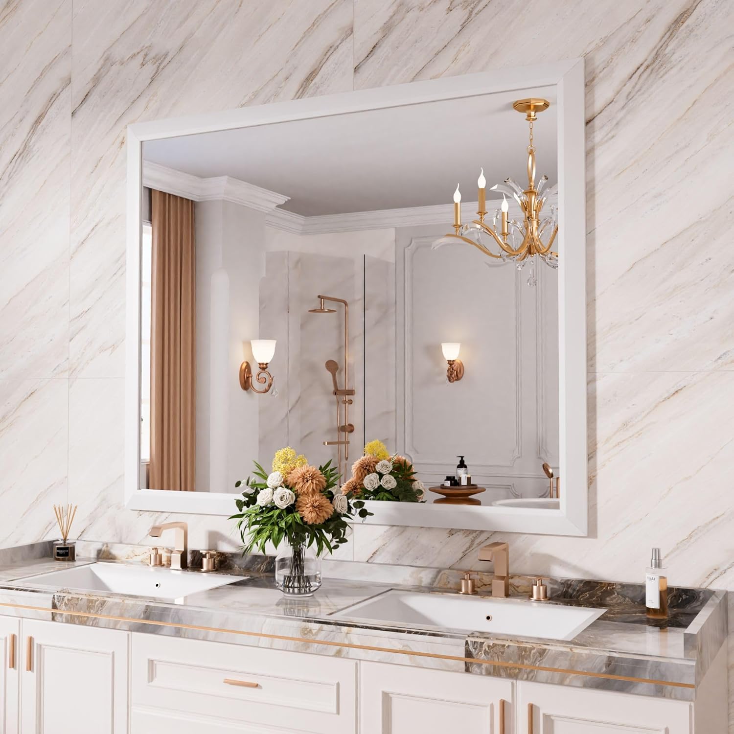 Mirrorae Bathroom Wall Mirror 36 x 32 Inch, Black