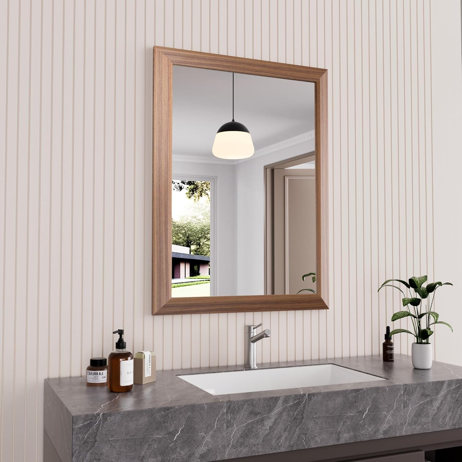 Mirrorae Bathroom Wall Mirror 36 x 32 Inch, Black