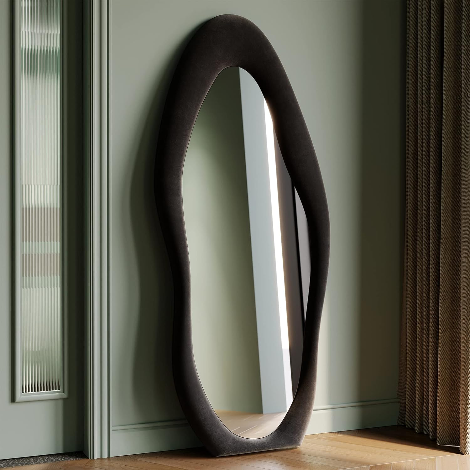 Mirrorae Irregular Wavy Floor Mirror 63 x 24 Inch, Green