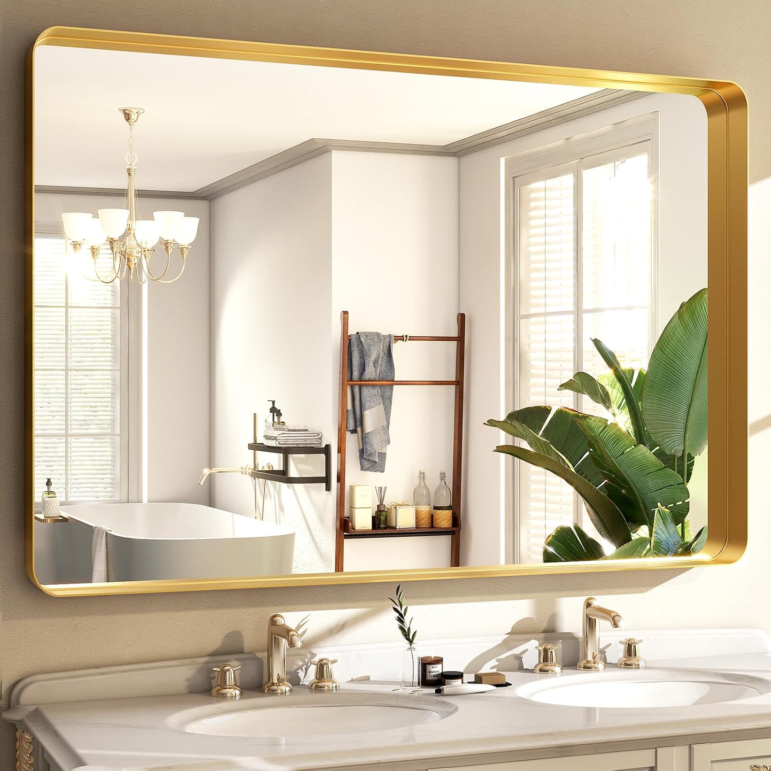 Mirrorae Bathroom Wall Mirror 48 x 30 Inch, Silver