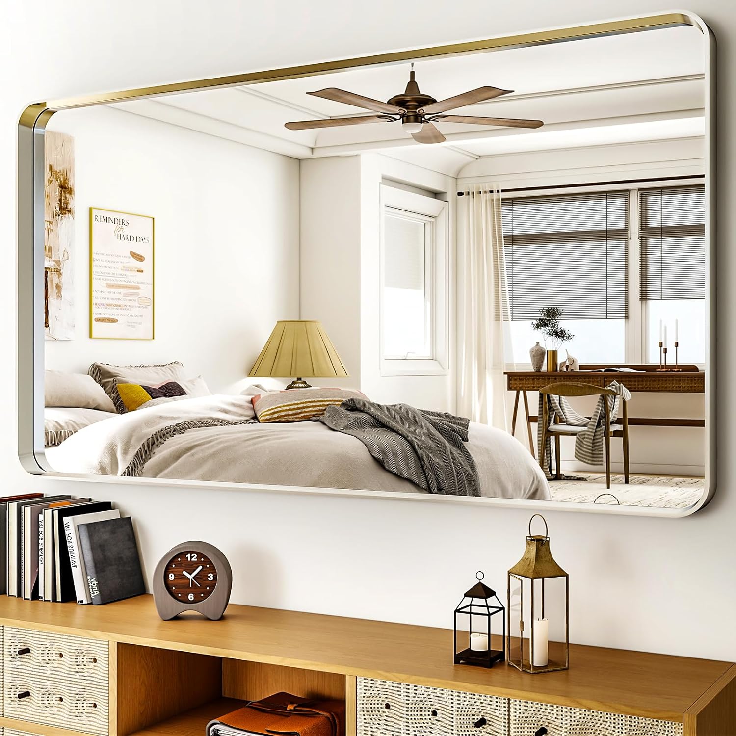 Mirrorae Bathroom Wall Mirror 48 x 30 Inch, Silver